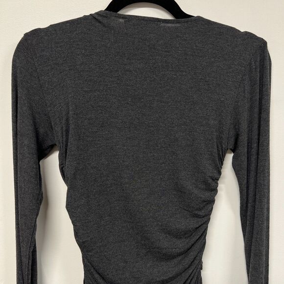 FRAME Charcoal V-Neck Twist Front Top Small Ruched Modal Long Sleeve Blouse NWOT - Picture 6 of 14